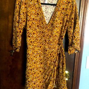 Xhilaration Golden Yellow Tunic Wrap Dress Floral